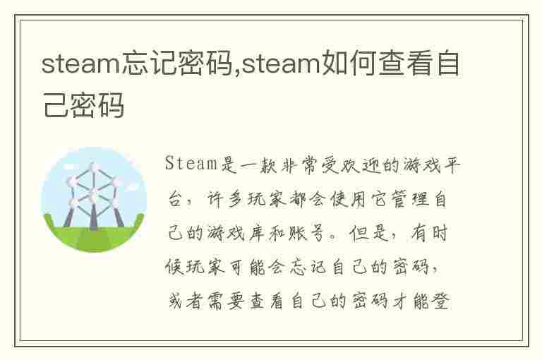 steam忘记密码,steam如何查看自己密码